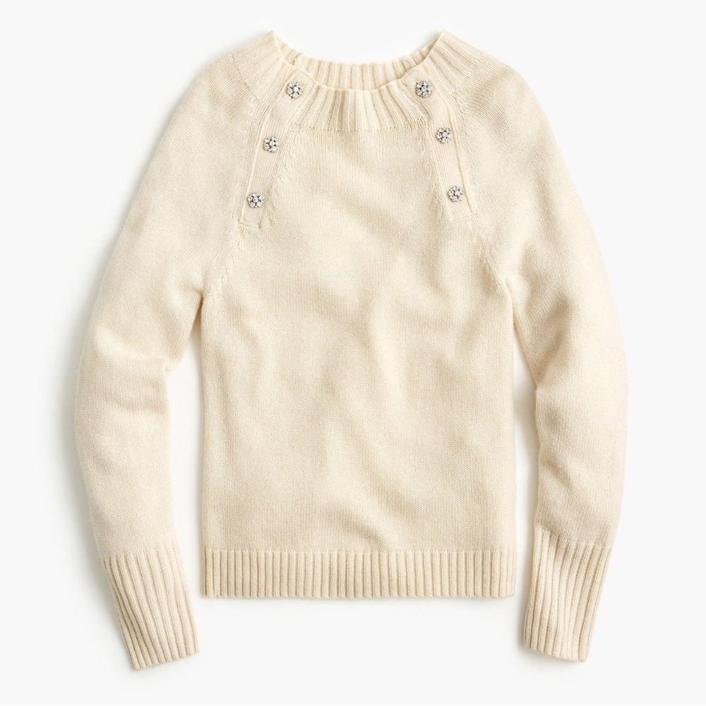 J. Crew Crewneck sweater with jeweled buttons Size L NWT